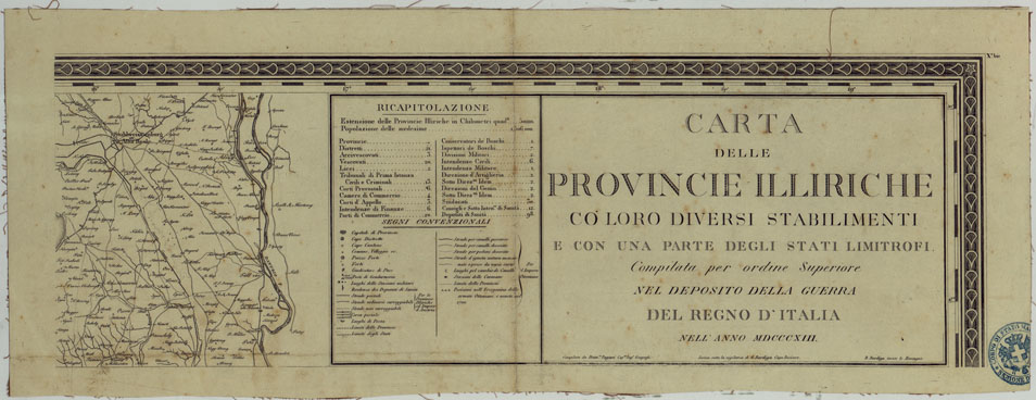 (N:14315) CARTA DELLE PROVINCIE ILLIRICHE CO' LORO DIVERSI STABILIMENTI E CON UNA PARTE DEGLI STATI LIMITROFI COMPILATAPER ORDINE SUPERIORE NEL DEPOSITO DELLA GUERRA DEL REGNO D'ITALIA NELL'ANNO MDCCCXIII - TAVOLA X BIS - Titolo (CA005221) Carte e stampe antiche: riproduzione a colori su carta (formato A1)