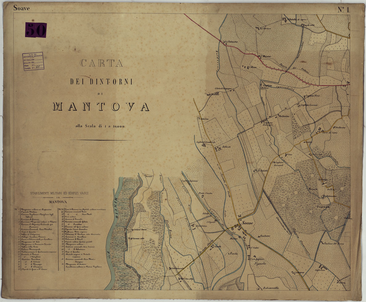 (N:9359) CARTA DEI DINTORNI DI MANTOVA ALLA SCALA DI 1 AL 10.000 - Foglio 1 - Soave (CA005273) Carte e stampe antiche: riproduzione a colori su carta (formato A1)