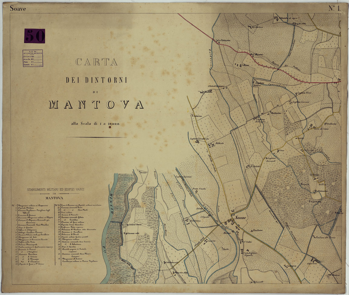 (N:24686) CARTA DEI DINTORNI DI MANTOVA ALLA SCALA DI 1 AL 10.000 - Foglio 1 - Soave (CA005282) Carte e stampe antiche: riproduzione a colori su carta (formato A1)