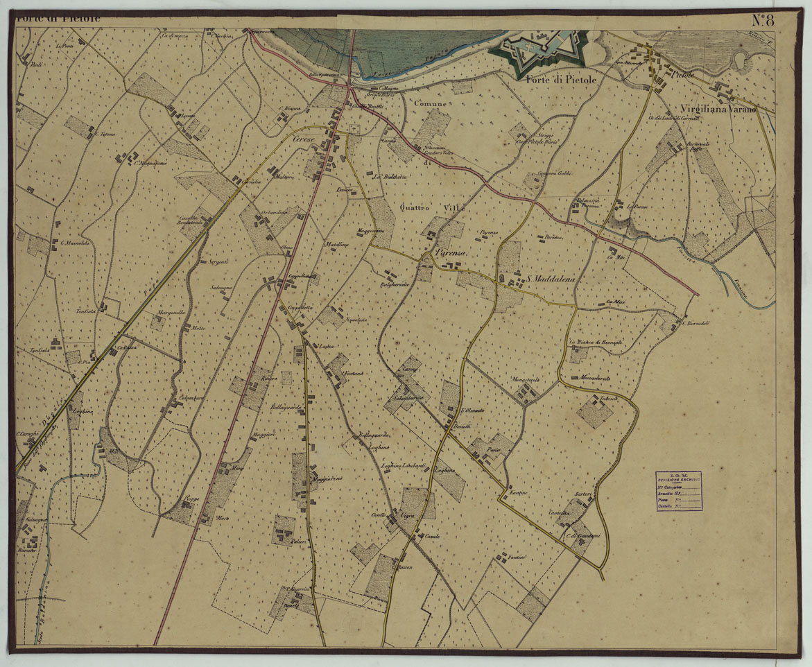 (N:24693) CARTA DEI DINTORNI DI MANTOVA ALLA SCALA DI 1 AL 10.000 - Foglio 8 - Forte di Pietole (CA005289) Carte e stampe antiche: riproduzione a colori su carta (formato A1)