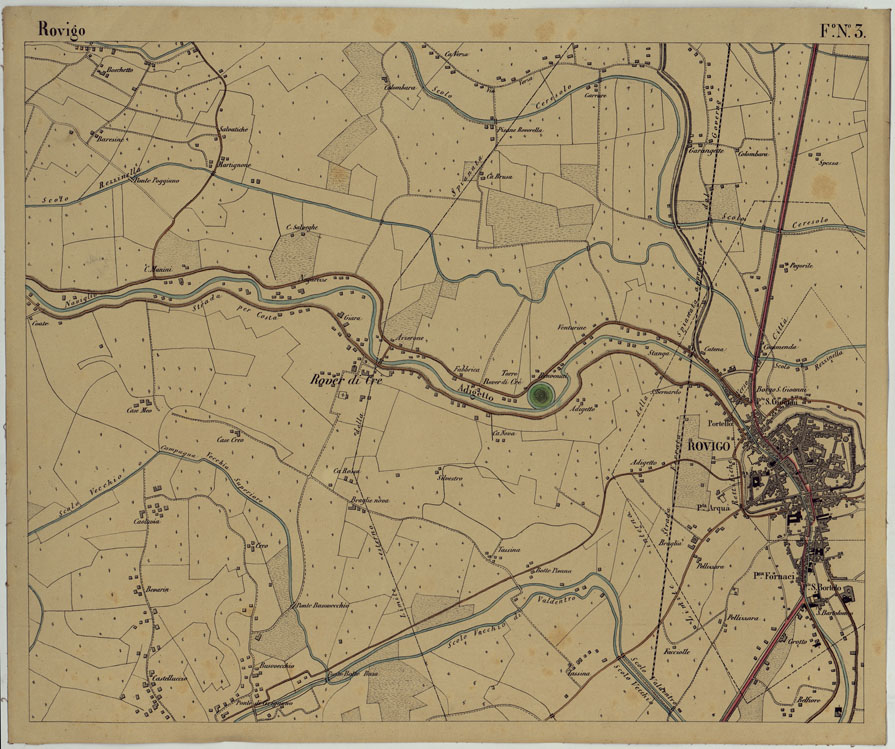 (N:15650) DINTORNI DI ROVIGO E BOARA - Foglio 3 - Rovigo (CA005324) Carte e stampe antiche: riproduzione a colori su carta (formato A1)