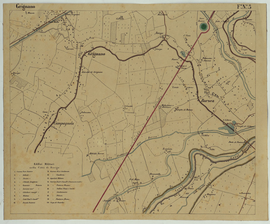 (N:15652) DINTORNI DI ROVIGO E BOARA - Foglio 5 - Grignano (CA005326) Carte e stampe antiche: riproduzione a colori su carta (formato A1)