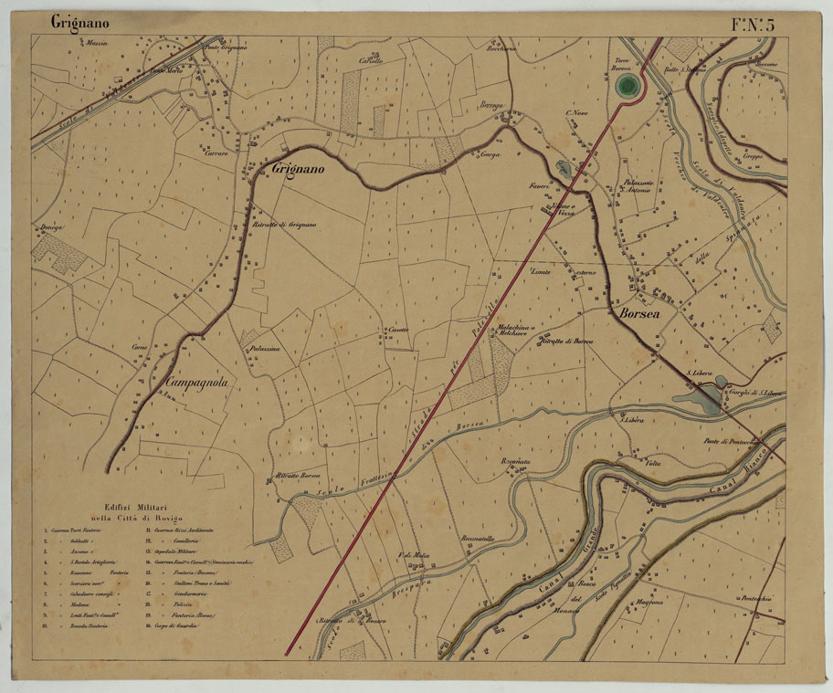 (N:24714) DINTORNI DI ROVIGO E BOARA - Foglio 5 - Grignano (CA005332) Carte e stampe antiche: riproduzione a colori su carta (formato A1)