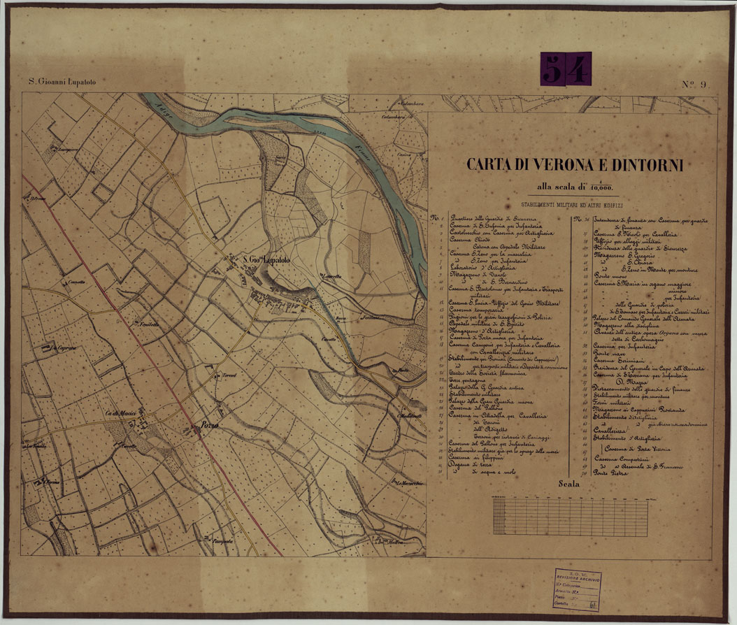 (N:9592) CARTA DI VERONA E DINTORNI - Foglio 9 - S. Giovanni Lupatoto (CA005342) Carte e stampe antiche: riproduzione a colori su carta (formato A1)