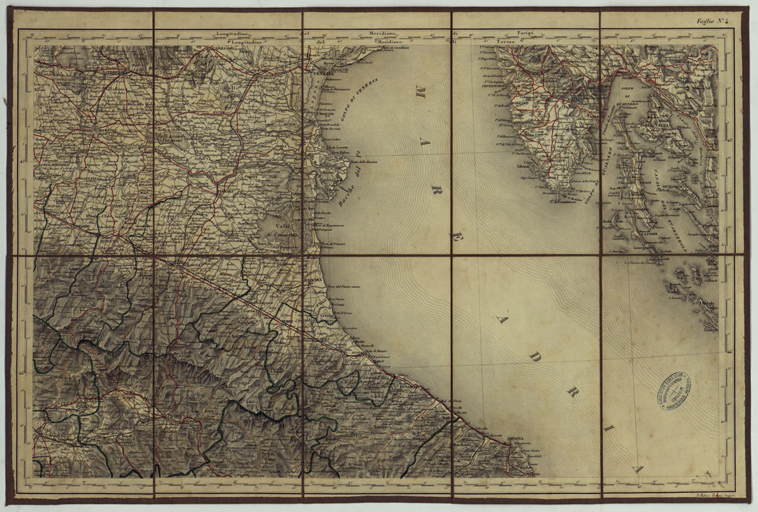 (N:24720) CARTA COROGRAFICA DELL'ITALIA SUPERIORE E MEDIA AL 600.000 - Foglio 4 - Venezia - Firenze (CA005347) Carte e stampe antiche: riproduzione a colori su carta (formato A1)