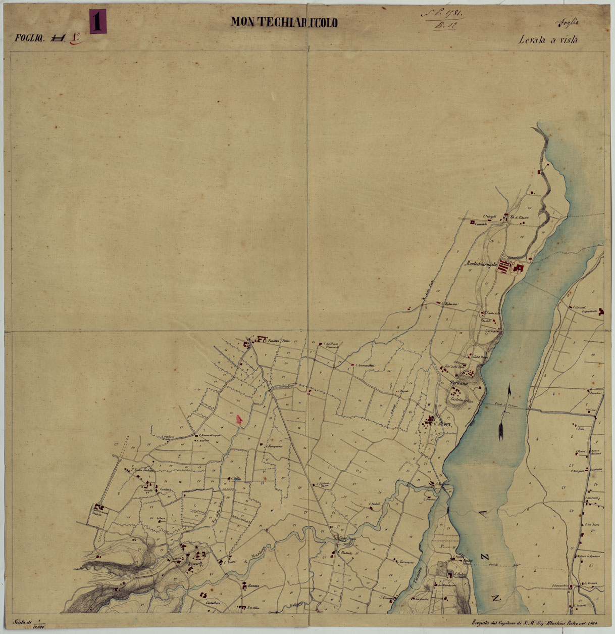 (N:484) CARTA TOPOGRAFICA DEL CAMPO DEL GHIARDO - Foglio 1 - Montechiarucolo (CA005349) Carte e stampe antiche: riproduzione a colori su carta (formato A1)