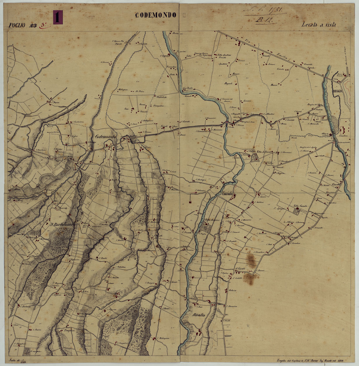 (N:490) CARTA TOPOGRAFICA DEL CAMPO DEL GHIARDO - Foglio 3 - Codemondo (CA005351) Carte e stampe antiche: riproduzione a colori su carta (formato A1)