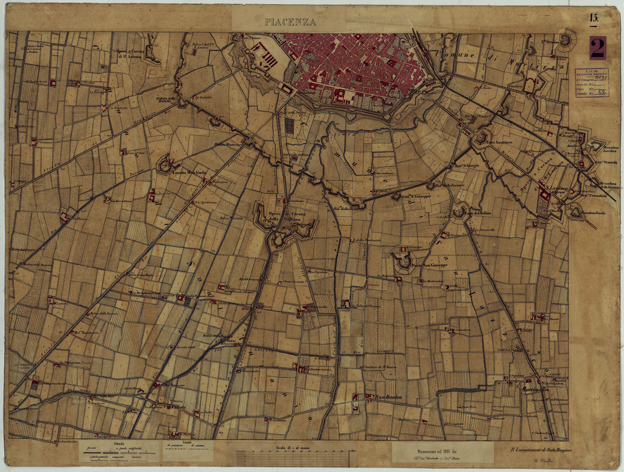 (N:15315) VALLE DEL PO - Tavola 15 - Piacenza (CA005375) Carte e stampe antiche: riproduzione a colori su carta (formato A1)