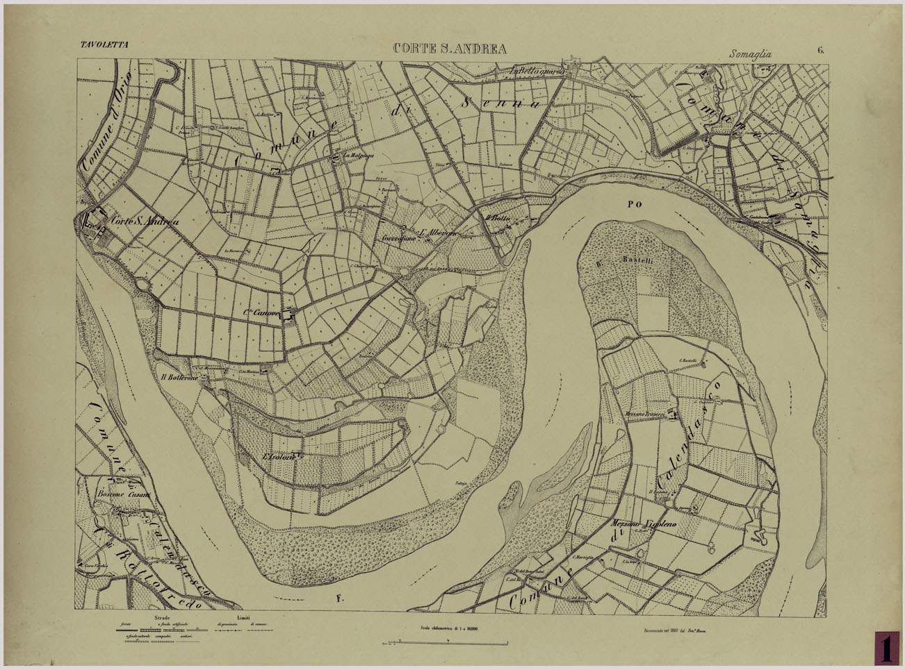 (N:24723) Valle del Po - Piacenza, Cremona, Pizzighettone - Tavola 6 - Corte S. Andrea (CA005397) Carte e stampe antiche: riproduzione a colori su carta (formato A1)