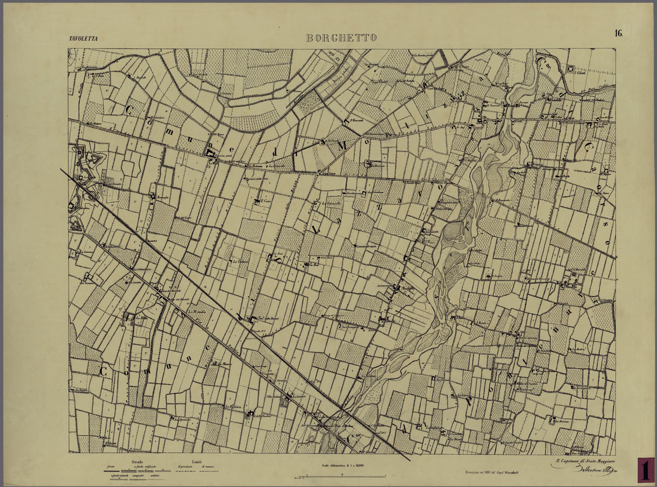(N:24731) Valle del Po - Piacenza, Cremona, Pizzighettone - Tavola 16 - Borghetto (CA005405) Carte e stampe antiche: riproduzione a colori su carta (formato A1)