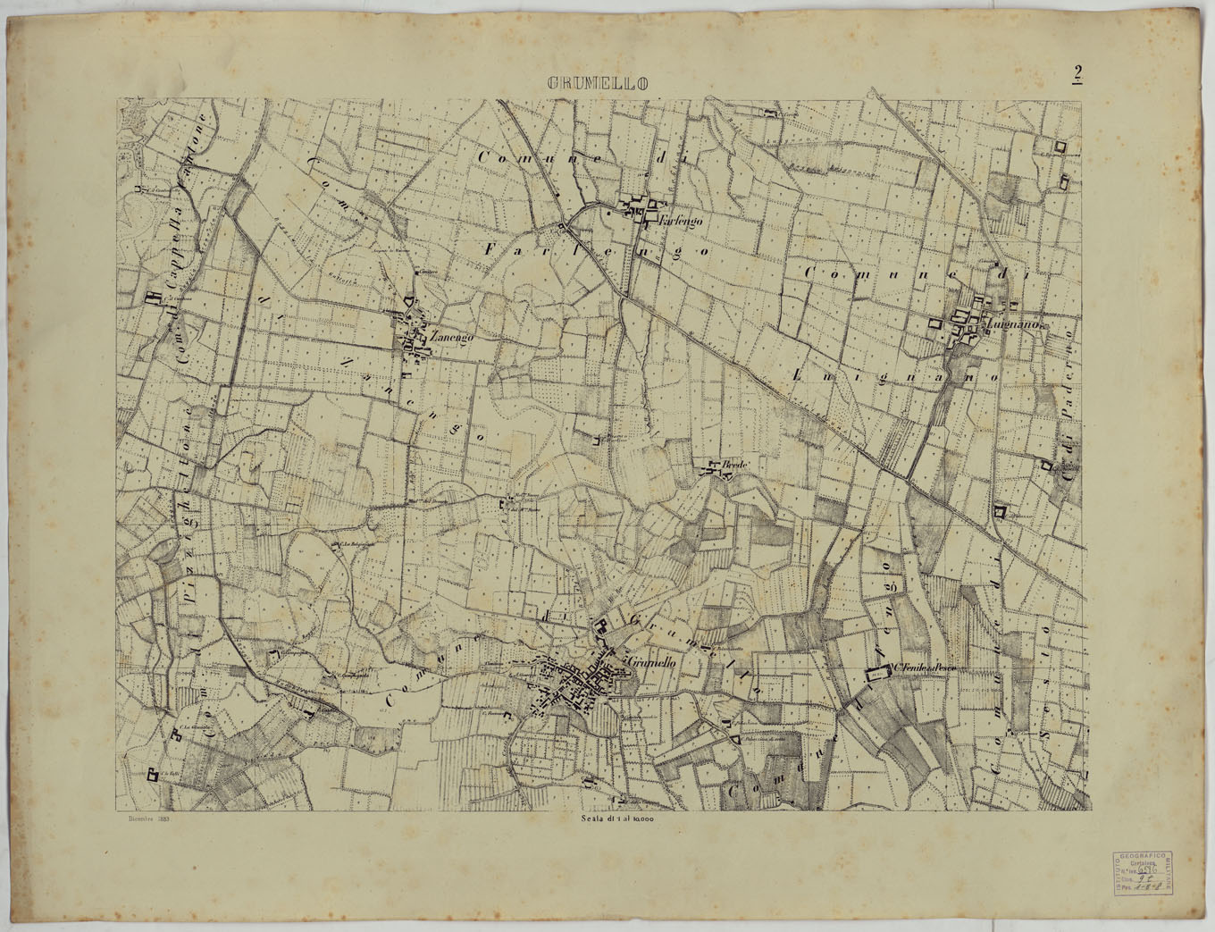 (N:24734) Valle del Po - Piacenza, Cremona, Pizzighettone - Tavola 2 - Grumello (CA005408) Carte e stampe antiche: riproduzione a colori su carta (formato A1)