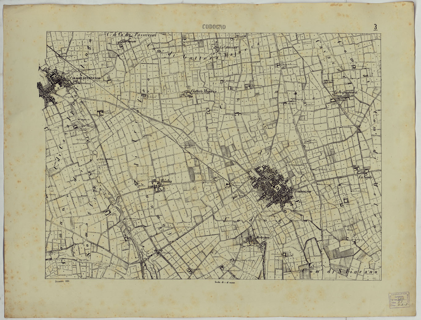 (N:24735) Valle del Po - Piacenza, Cremona, Pizzighettone - Tavola 3 - Codogno (CA005409) Carte e stampe antiche: riproduzione a colori su carta (formato A1)
