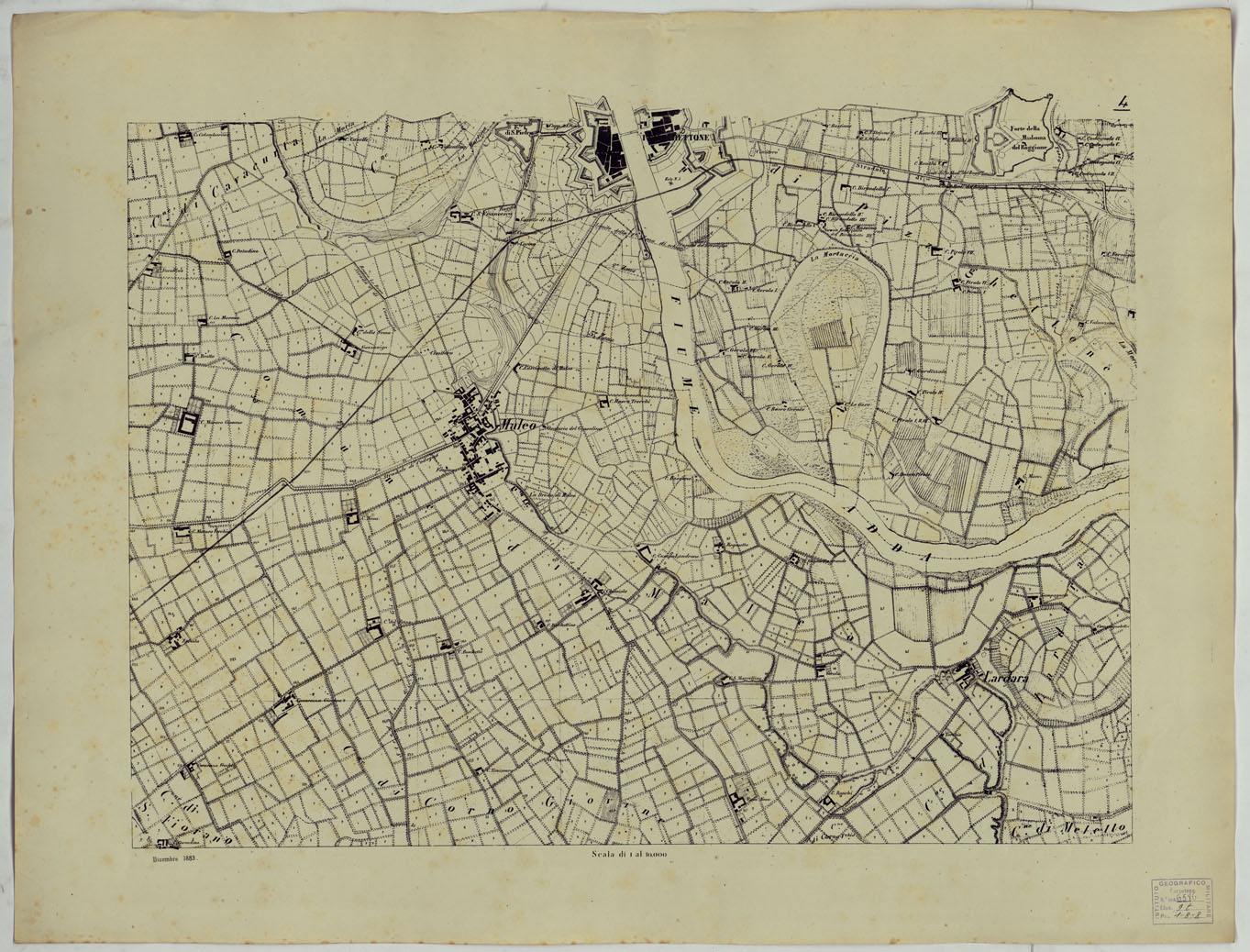 (N:24736) Valle del Po - Piacenza, Cremona, Pizzighettone - Tavola 4 - Maleo (CA005410) Carte e stampe antiche: riproduzione a colori su carta (formato A1)