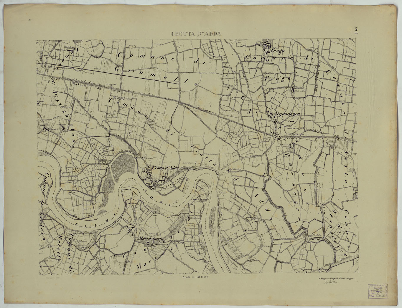 (N:24737) Valle del Po - Piacenza, Cremona, Pizzighettone - Tavola 5 - Crotta D'Adda (CA005411) Carte e stampe antiche: riproduzione a colori su carta (formato A1)