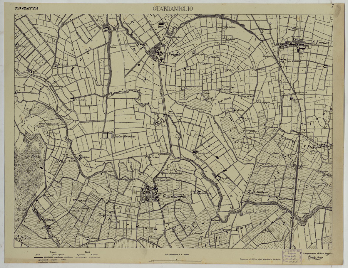 (N:24739) Valle del Po - Piacenza, Cremona, Pizzighettone - Tavola 7 - Guardamiglio (CA005413) Carte e stampe antiche: riproduzione a colori su carta (formato A1)