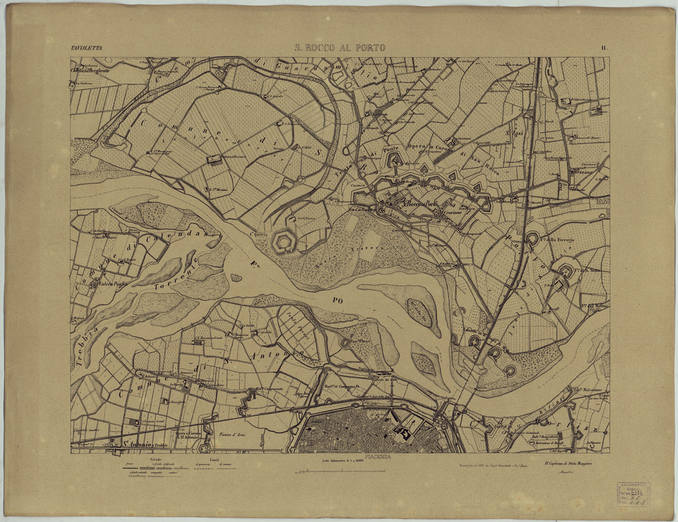 (N:24743) Valle del Po - Piacenza, Cremona, Pizzighettone - Tavola 11 - San Rocco al Porto (CA005417) Carte e stampe antiche: riproduzione a colori su carta (formato A1)