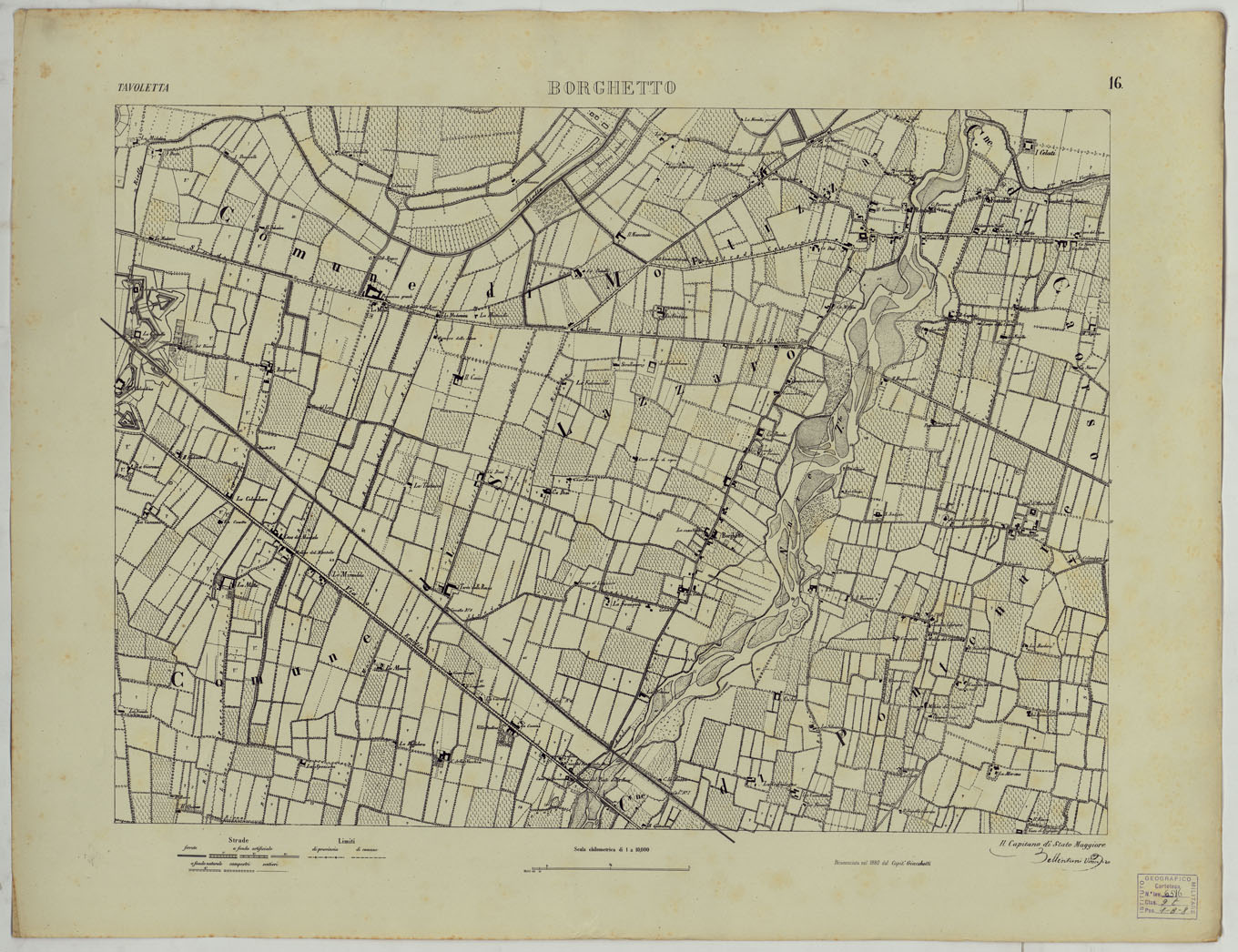 (N:24748) Valle del Po - Piacenza, Cremona, Pizzighettone - Tavoletta 16 - Borghetto (CA005422) Carte e stampe antiche: riproduzione a colori su carta (formato A1)