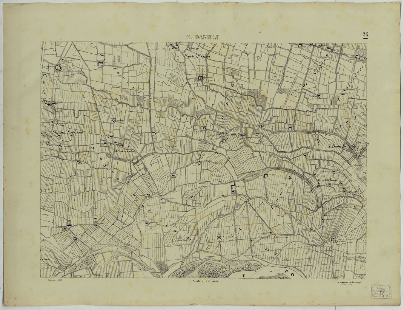 (N:24757) Valle del Po - Piacenza, Cremona, Pizzighettone - Tavoletta 26 - San Daniele (CA005432) Carte e stampe antiche: riproduzione a colori su carta (formato A1)