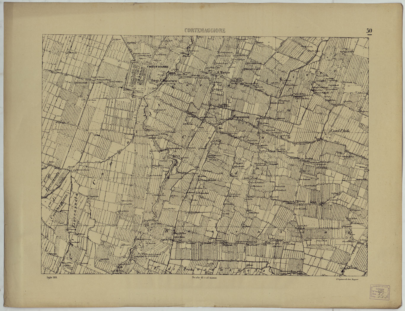 (N:24761) Valle del Po - Piacenza, Cremona, Pizzighettone - Tavola 30 - Cortemaggiore (CA005436) Carte e stampe antiche: riproduzione a colori su carta (formato A1)