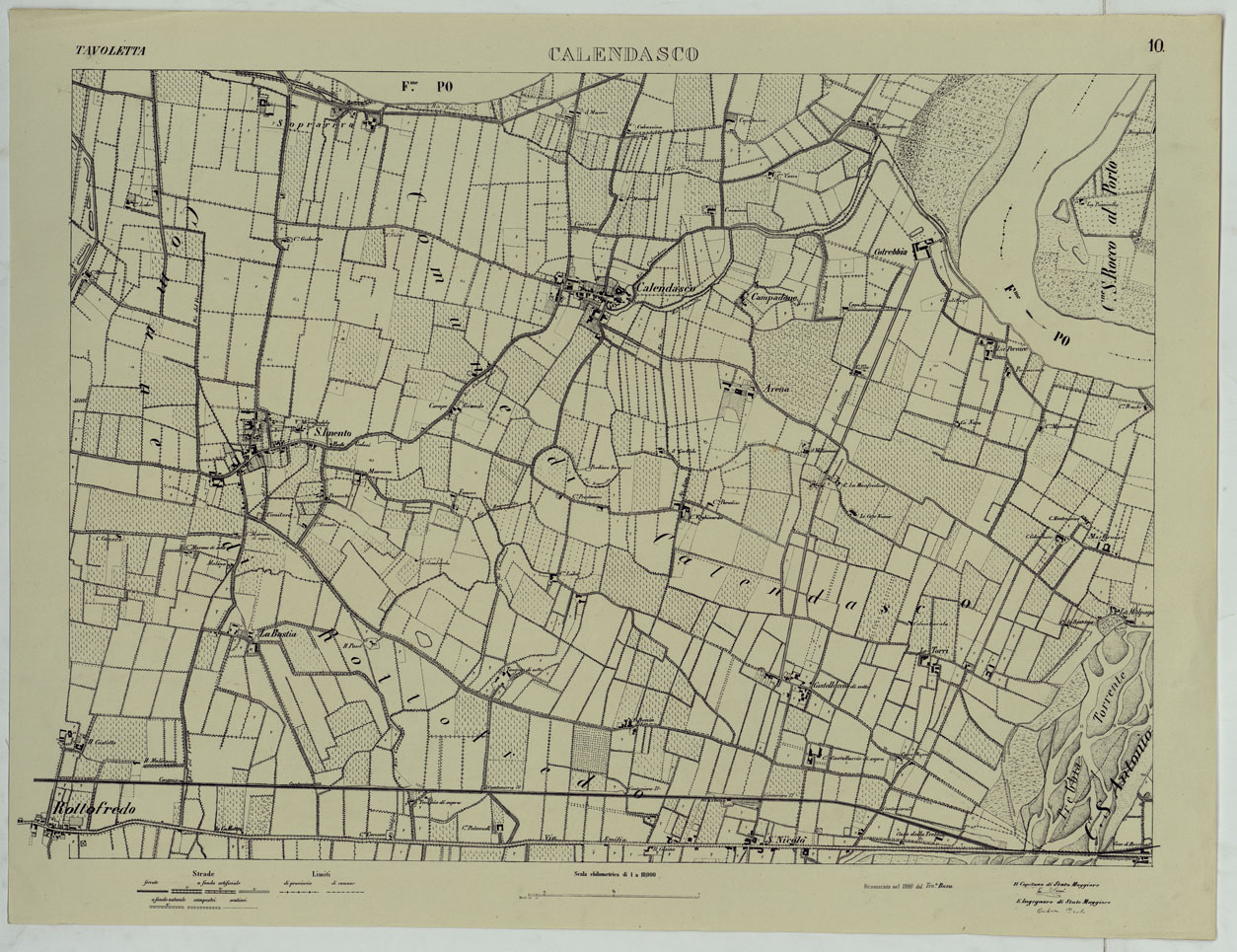 (N:24767) Valle del Po - Piacenza, Cremona, Pizzighettone - Tavoletta 10 - Calendasco (CA005442) Carte e stampe antiche: riproduzione a colori su carta (formato A1)