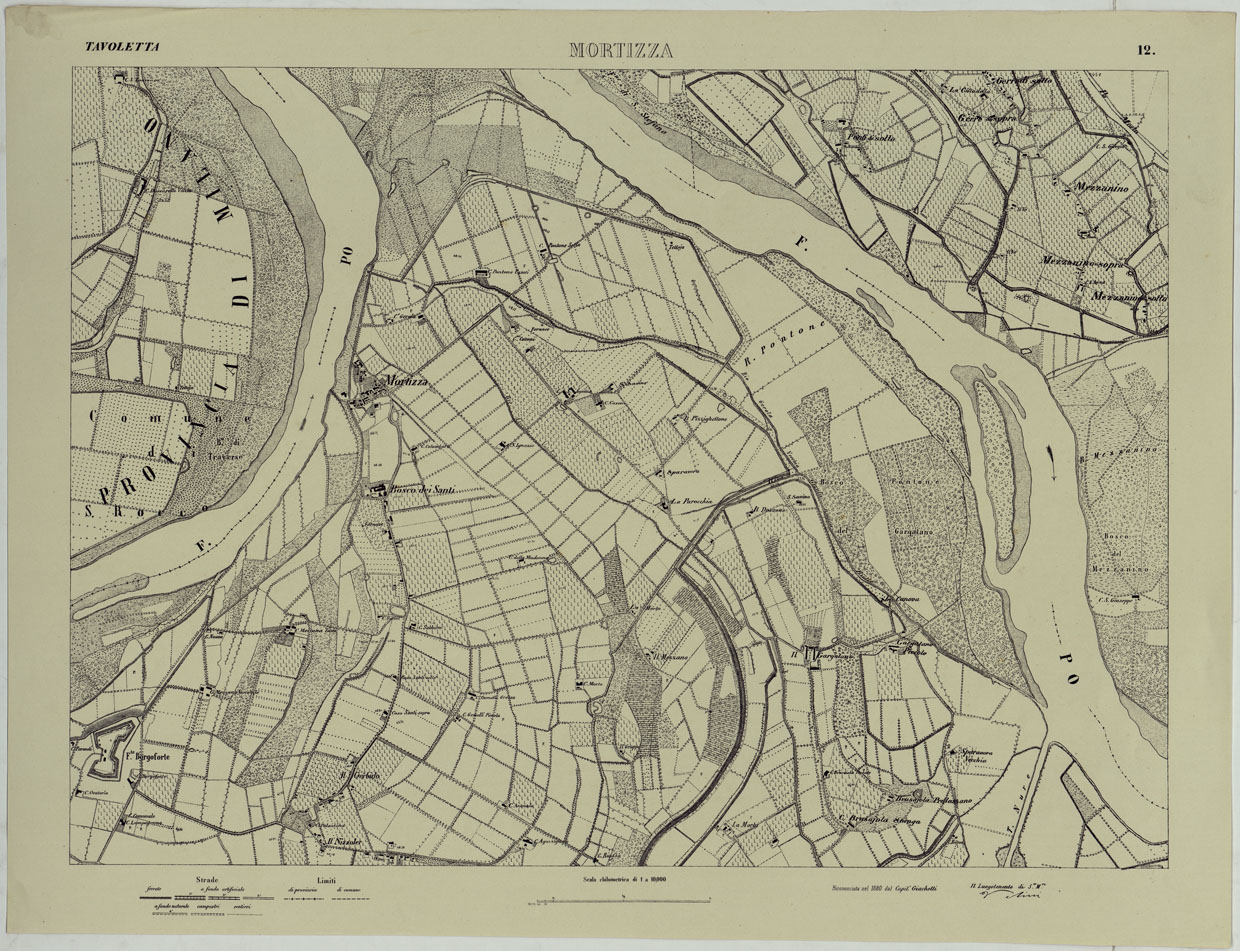 (N:24769) Valle del Po - Piacenza, Cremona, Pizzighettone - Tavoletta 12 - Mortizza (CA005444) Carte e stampe antiche: riproduzione a colori su carta (formato A1)