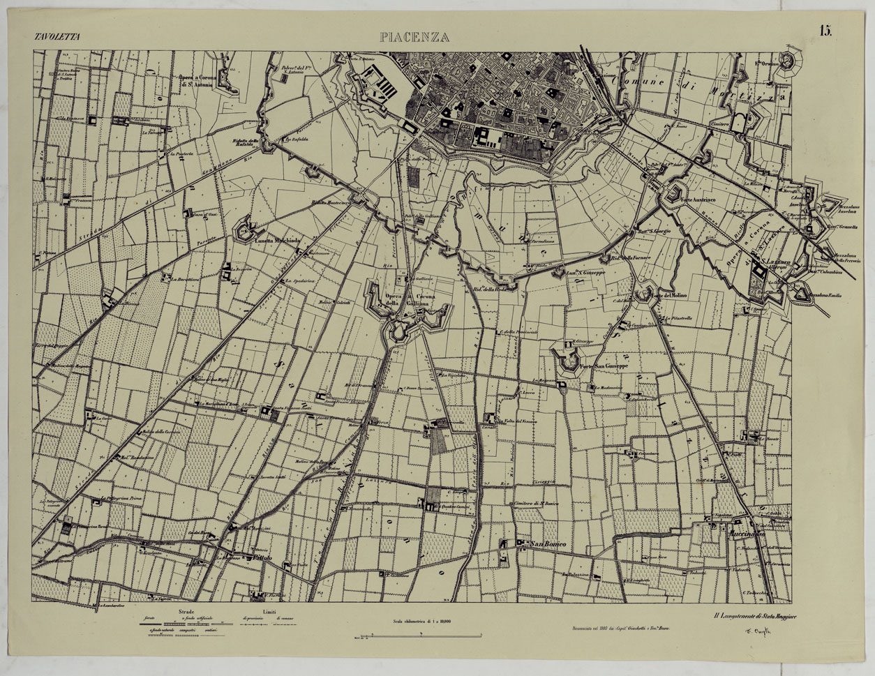(N:24771) Valle del Po - Piacenza, Cremona, Pizzighettone - Tavoletta 15 - Piacenza (CA005446) Carte e stampe antiche: riproduzione a colori su carta (formato A1)