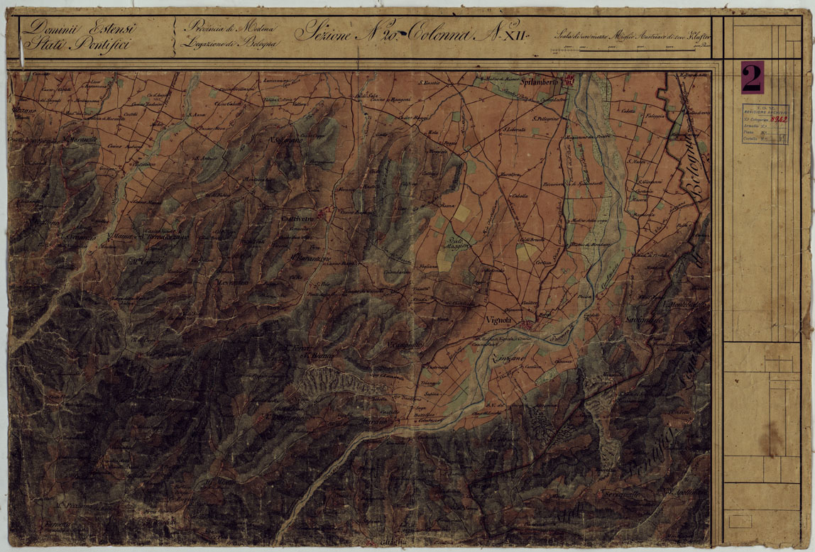 (N:24825) DUCATO DI MODENA E STATI LIMITROFI - SEZIONE N. 20 COLONNA N. XII - VIGNOLA COPIA CON CURVE DI LIVELLO (CA005535) Carte e stampe antiche: riproduzione a colori su carta (formato A1)