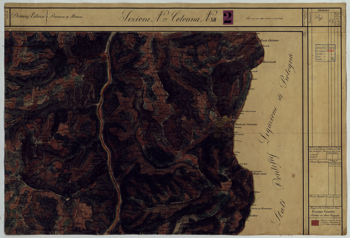 (N:24827) DUCATO DI MODENA E STATI LIMITROFI - SEZIONE N. 21 COLONNA N. XII - MONTOMBRARO COPIA CON CURVE DI LIVELLO (CA005537) Carte e stampe antiche: riproduzione a colori su carta (formato A1)