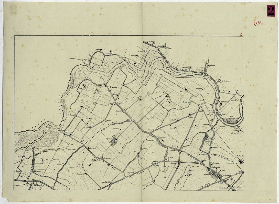 (N:9394) CARTA DEI DINTORNI DI MODENA FATTA PER CURA DELLA SCUOLA MILITARE - TAVOLA 1 (CA005545) Carte e stampe antiche: riproduzione a colori su carta (formato A1)