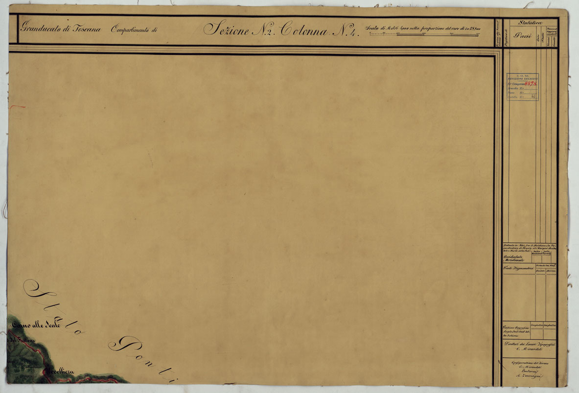 (N:6496) CARTA TOPOGRAFICA DEL COMPARTIMENTO LUCCHESE ESEGUITA D'ORDINE DI SUA ECCELLENZA IL SIGNOR TENENTE GENERALE CAV. G. DE LAUGIER CONTE DI BELLECOUR MINISTRO DELLA GUERRA - SEZIONE N. 2 COLONNA N. 4. (CA005563) Carte e stampe antiche: riproduzione a colori su carta (formato A1)