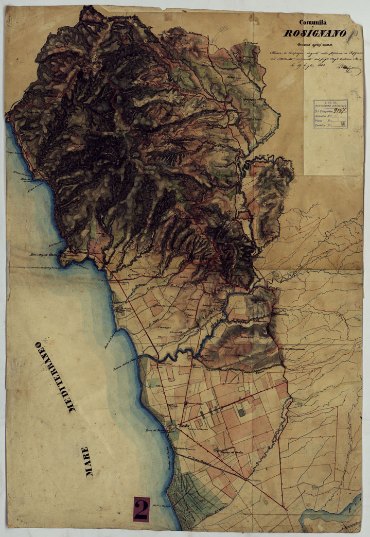 (N:9713) ELEMENTI PER LA FORMAZIONE DI UNA CARTA DELLA TOSCANA ALLA SCALA DI 1:28.800 - ROSIGNANO. (CA005589) Carte e stampe antiche: riproduzione a colori su carta (formato A1)