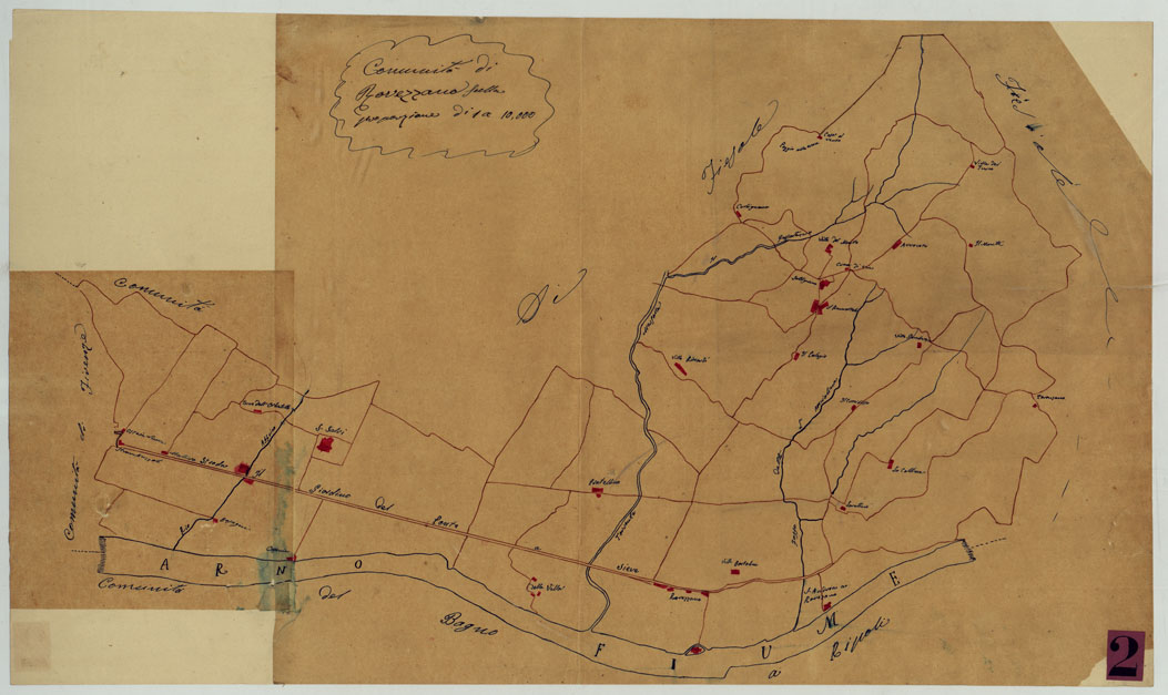 (N:9743) ELEMENTI PER LA FORMAZIONE DI UNA CARTA DELLA TOSCANA ALLA SCALA DI 1:28.800 - ROVEZZANO. (CA005634) Carte e stampe antiche: riproduzione a colori su carta (formato A1)