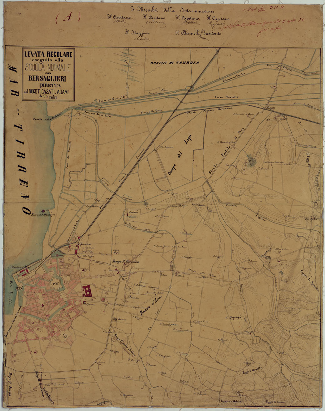 (N:11623) LEVATA REGOLARE ESEGUITA ALLA SCUOLA NORMALE DEI BERSAGLIERI DIRETTA DAI LUOGOT. CASATI  E ADAMI SCALA 1 10.000. (CA005679) Carte e stampe antiche: riproduzione a colori su carta (formato A1)