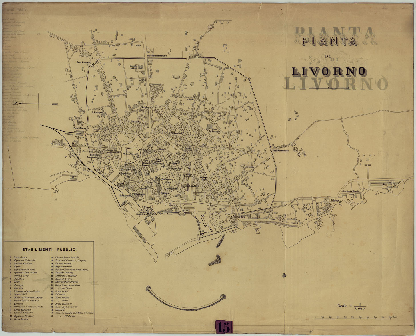 (N:13898) PIANTA DI LIVORNO (CA005704) Carte e stampe antiche: riproduzione a colori su carta (formato A1)