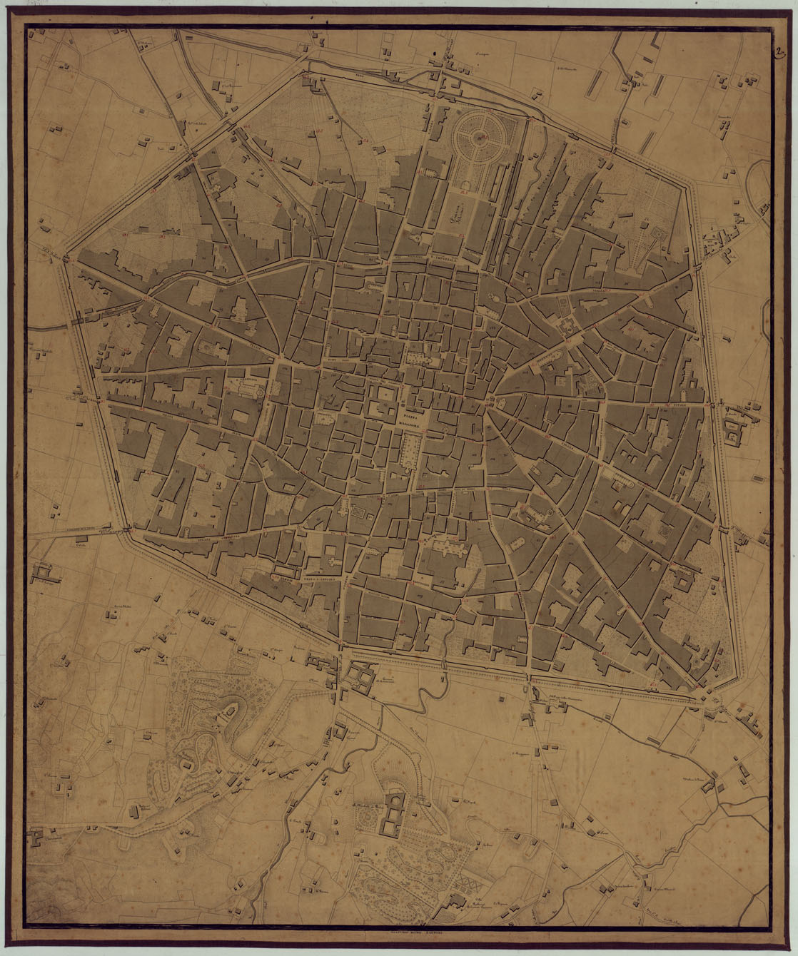 (N:408) PIANTA DI BOLOGNA E SUOI DINTORNI 1850. (CA005809) Carte e stampe antiche: riproduzione a colori su carta (formato A1)