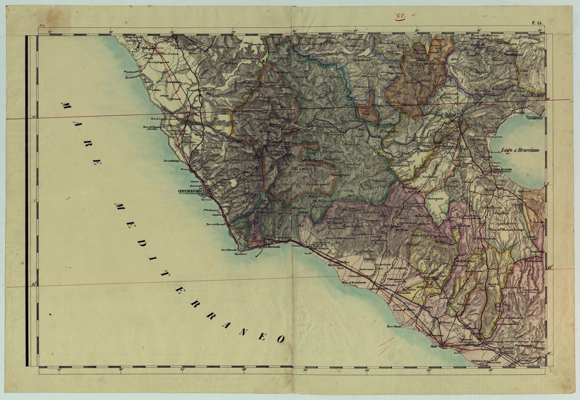 (N:14421) PROVINCIA DI ROMA CARTA DELLA CIRCOSCRIZIONE TERRITORIALE - FOGLIO F.15. (CA005835) Carte e stampe antiche: riproduzione a colori su carta (formato A1)