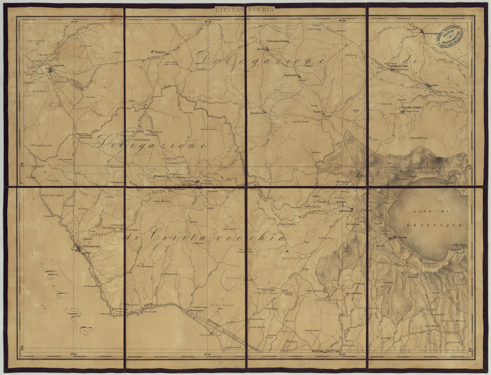 (N:24895) CARTA TOPOGRAFICA DI ROMA E COMARCA DISEGNATA ED INCISA NELL'OFFICIO DEL CENSO ALLA SCALA DI 1:80.000 L'ANNO XVII DEL PONTIFICATO DI N. SIGNORE PAPA PIO IX PER ORDINE DELL'E.MO E R.MO PRESIDENTE CARDINALE GIUSEPPE BOFONDI - CIVITA-VECCHIA. (CA005860) Carte e stampe antiche: riproduzione a colori su carta (formato A1)