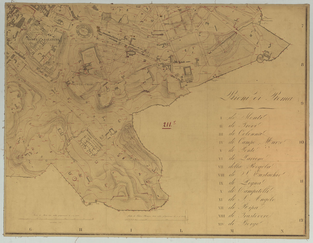 (N:18152) PIANTA TOPOGRAFICA DI ROMA  PUBBLICATA DALLA DIREZIONE GENERALE DEL CENSO ED AGGIORNATA A TUTTO IL CORRENTE ANNO MDCCCLXVI - FOGLIO 3. (CA005871) Carte e stampe antiche: riproduzione a colori su carta (formato A1)