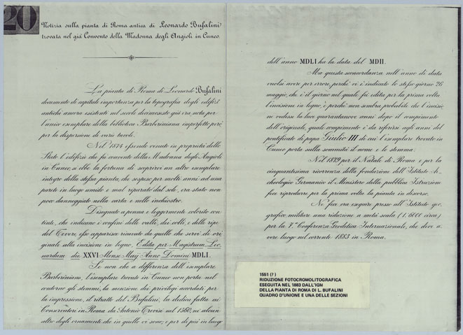 (N:24901) LA PIANTA DI ROMA DI LEONARDO BUFALINI DA UN ESEMPLARE A PENNA GIA' CONSERVATO IN CUNEO RIPRODOTTO PER CURA DEL MINISTERO DELLA PUBBLICA ISTRUZIONE - COPERTINA (CA005881, CA005882, CA005883, CA005884, CA005885) Carte e stampe antiche: riproduzione a colori su carta (formato A1)