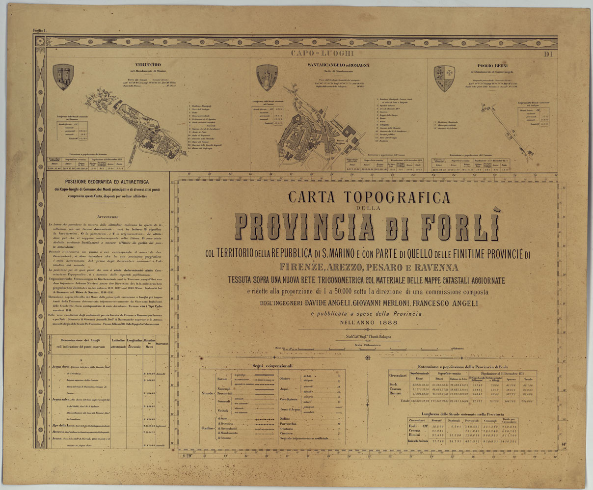 (N:24910) CARTA TOPOGRAFICA DELLA PROVINCIA DI FORLI' COL TERRITORIO DELLA REPUBBLICA DI S. MARINO E CON PARTE DI QUELLO DELLE FINITIME PROVINCIE DI FIRENZE, AREZZO, PESARO E RAVENNA - COPERTINA. (CA005940) Carte e stampe antiche: riproduzione a colori su carta (formato A1)