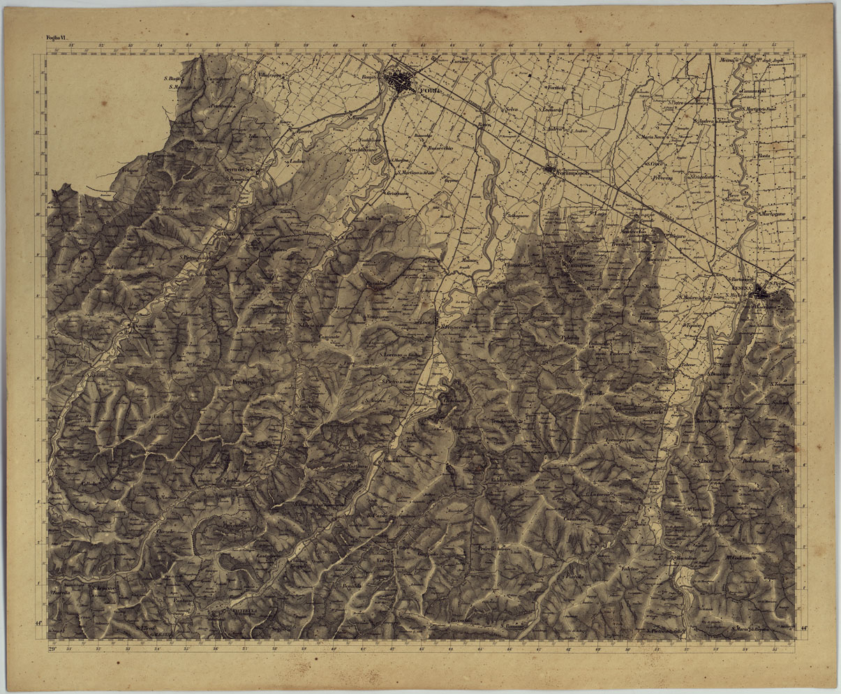 (N:14348) CARTA TOPOGRAFICA DELLA PROVINCIA DI FORLI' COL TERRITORIO DELLA REPUBBLICA DI S. MARINO E CON PARTE DI QUELLO DELLE FINITIME PROVINCIE DI FIRENZE, AREZZO, PESARO E RAVENNA - FOGLIO VI. (CA005945) Carte e stampe antiche: riproduzione a colori su carta (formato A1)