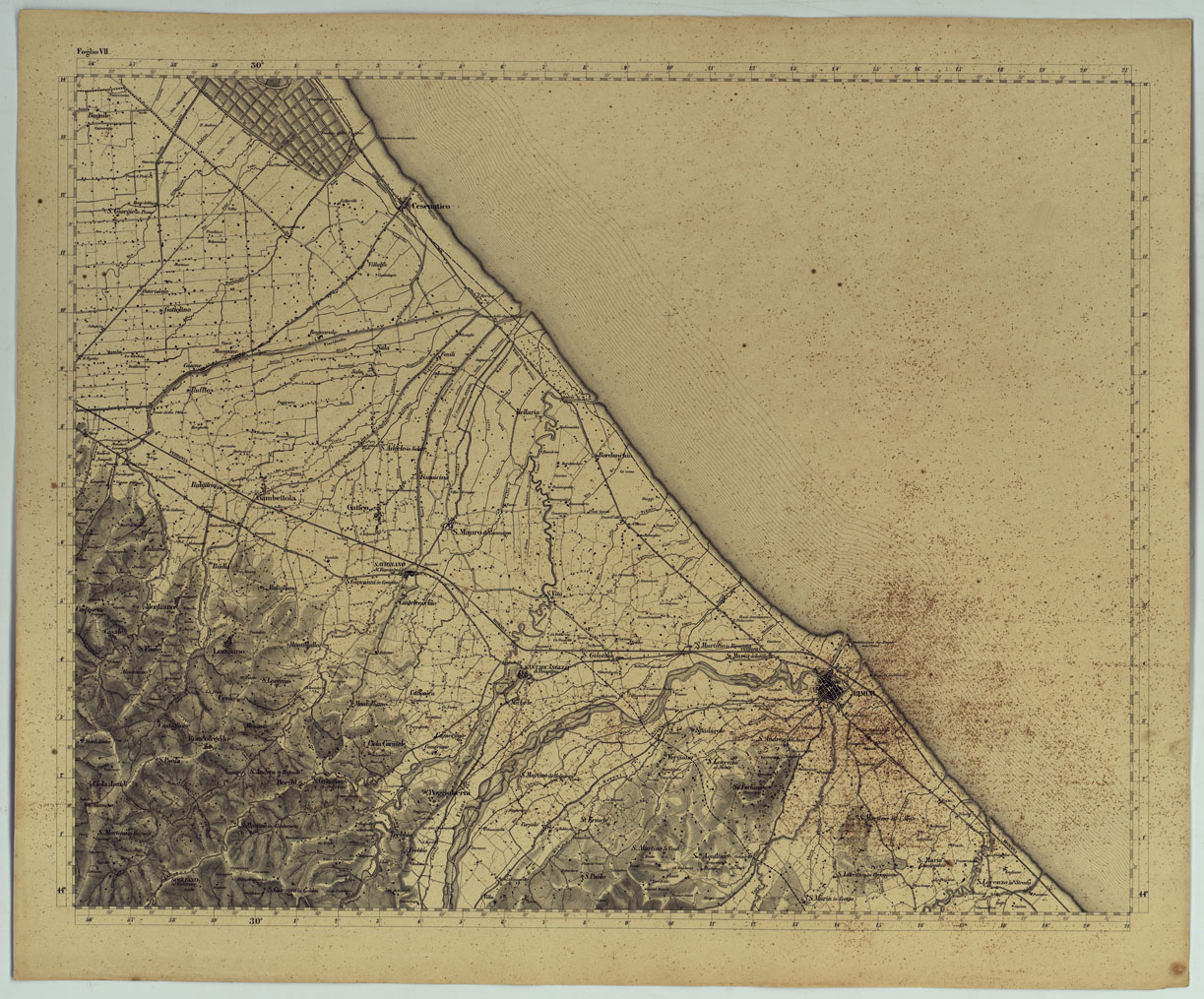 (N:14349) CARTA TOPOGRAFICA DELLA PROVINCIA DI FORLI' COL TERRITORIO DELLA REPUBBLICA DI S. MARINO E CON PARTE DI QUELLO DELLE FINITIME PROVINCIE DI FIRENZE, AREZZO, PESARO E RAVENNA - FOGLIO VII. (CA005946) Carte e stampe antiche: riproduzione a colori su carta (formato A1)