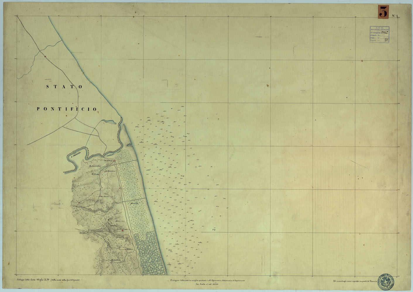 (N:9218) CARTA RILIEVI DELLE COSTE DELL'ADRIATICO DAL FIUME TRONTO A GAGLIANO DEL CAPO DI S.TA MARIA DI LEUCA - FOGLIO 1 (CA005965) Carte e stampe antiche: riproduzione a colori su carta (formato A1)