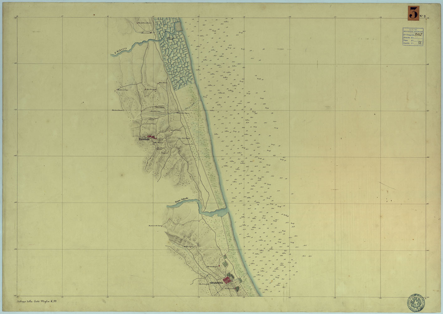 (N:9229) CARTA RILIEVI DELLE COSTE DELL'ADRIATICO DAL FIUME TRONTO A GAGLIANO DEL CAPO DI S.TA MARIA DI LEUCA - FOGLIO 2 (CA005966) Carte e stampe antiche: riproduzione a colori su carta (formato A1)