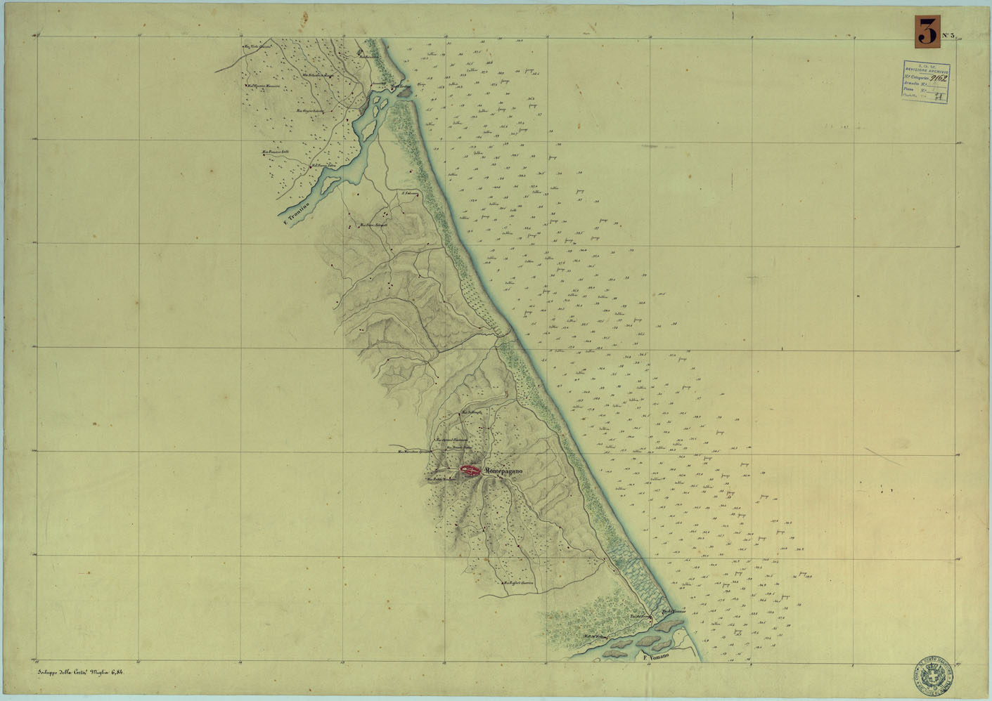 (N:9240) CARTA RILIEVI DELLE COSTE DELL'ADRIATICO DAL FIUME TRONTO A GAGLIANO DEL CAPO DI S.TA MARIA DI LEUCA - FOGLIO 3 (CA005967) Carte e stampe antiche: riproduzione a colori su carta (formato A1)