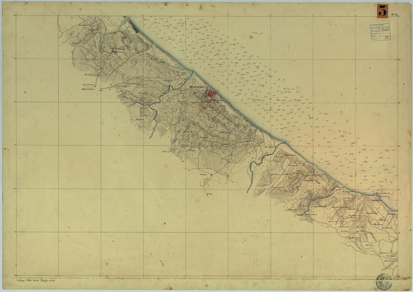 (N:9258) CARTA RILIEVI DELLE COSTE DELL'ADRIATICO DAL FIUME TRONTO A GAGLIANO DEL CAPO DI S.TA MARIA DI LEUCA - FOGLIO 6 (CA005970) Carte e stampe antiche: riproduzione a colori su carta (formato A1)