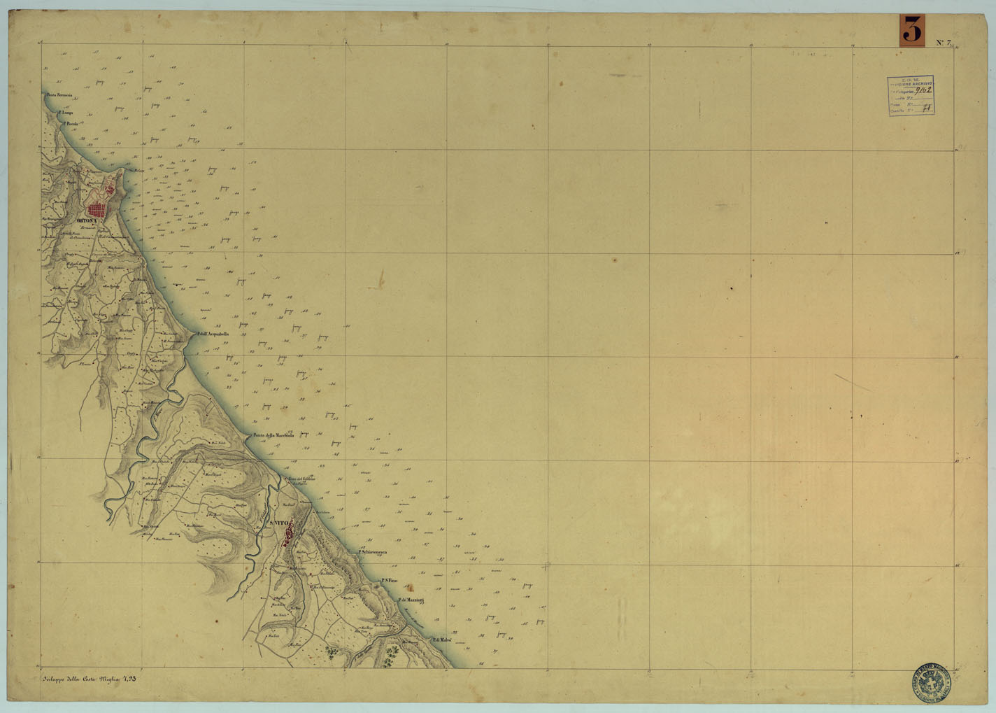 (N:9259) CARTA RILIEVI DELLE COSTE DELL'ADRIATICO DAL FIUME TRONTO A GAGLIANO DEL CAPO DI S.TA MARIA DI LEUCA - FOGLIO 7 (CA005971) Carte e stampe antiche: riproduzione a colori su carta (formato A1)