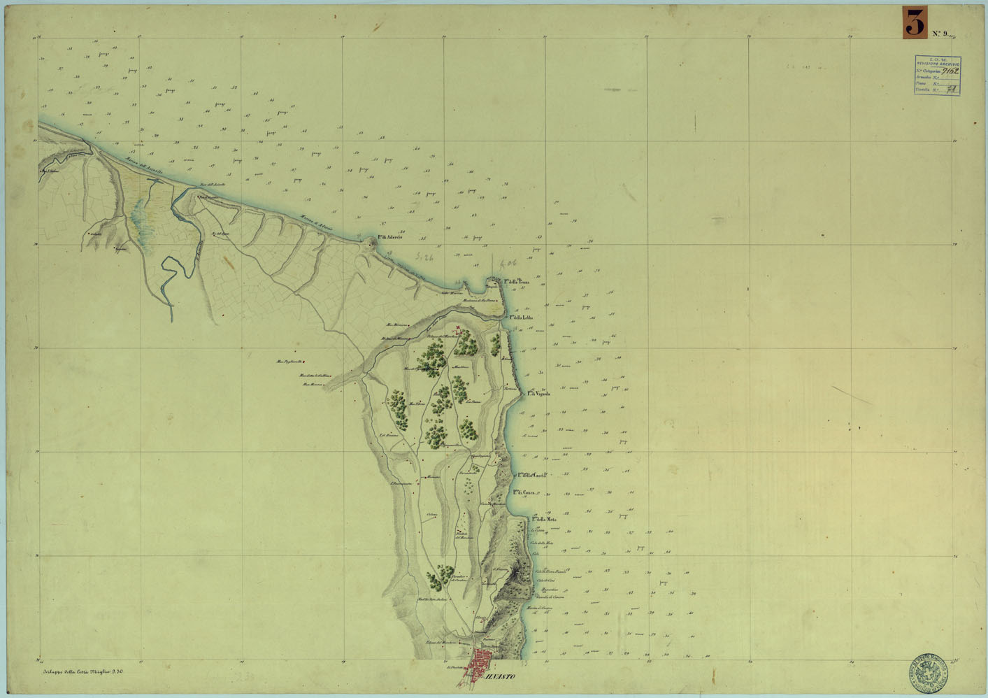 (N:9260) CARTA RILIEVI DELLE COSTE DELL'ADRIATICO DAL FIUME TRONTO A GAGLIANO DEL CAPO DI S.TA MARIA DI LEUCA - FOGLIO 9 (CA005973) Carte e stampe antiche: riproduzione a colori su carta (formato A1)