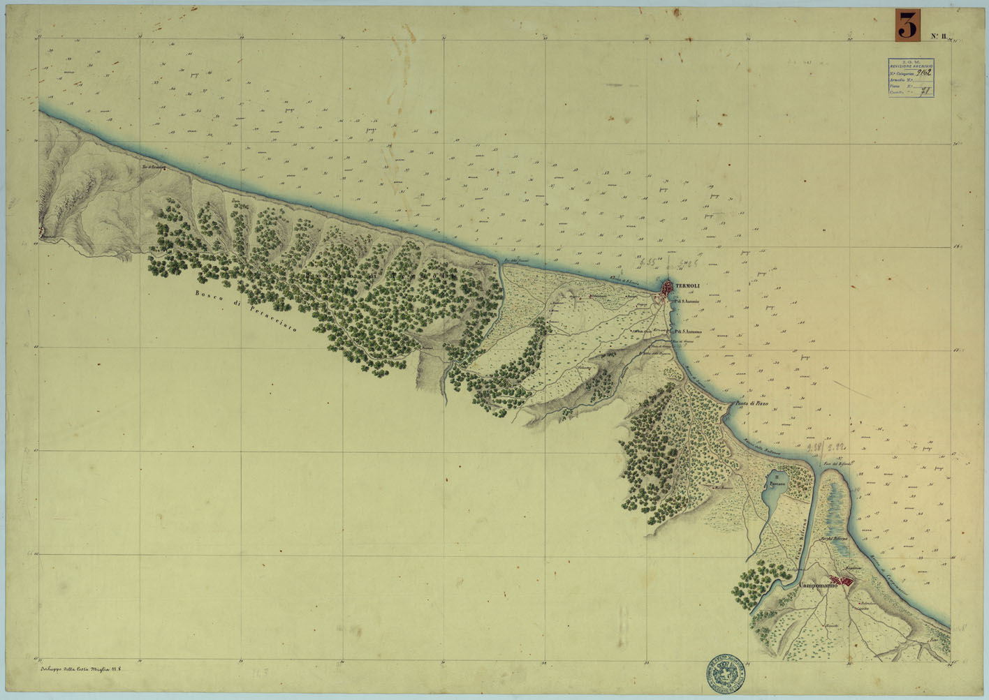 (N:9220) CARTA RILIEVI DELLE COSTE DELL'ADRIATICO DAL FIUME TRONTO A GAGLIANO DEL CAPO DI S.TA MARIA DI LEUCA - FOGLIO 11 (CA005975) Carte e stampe antiche: riproduzione a colori su carta (formato A1)