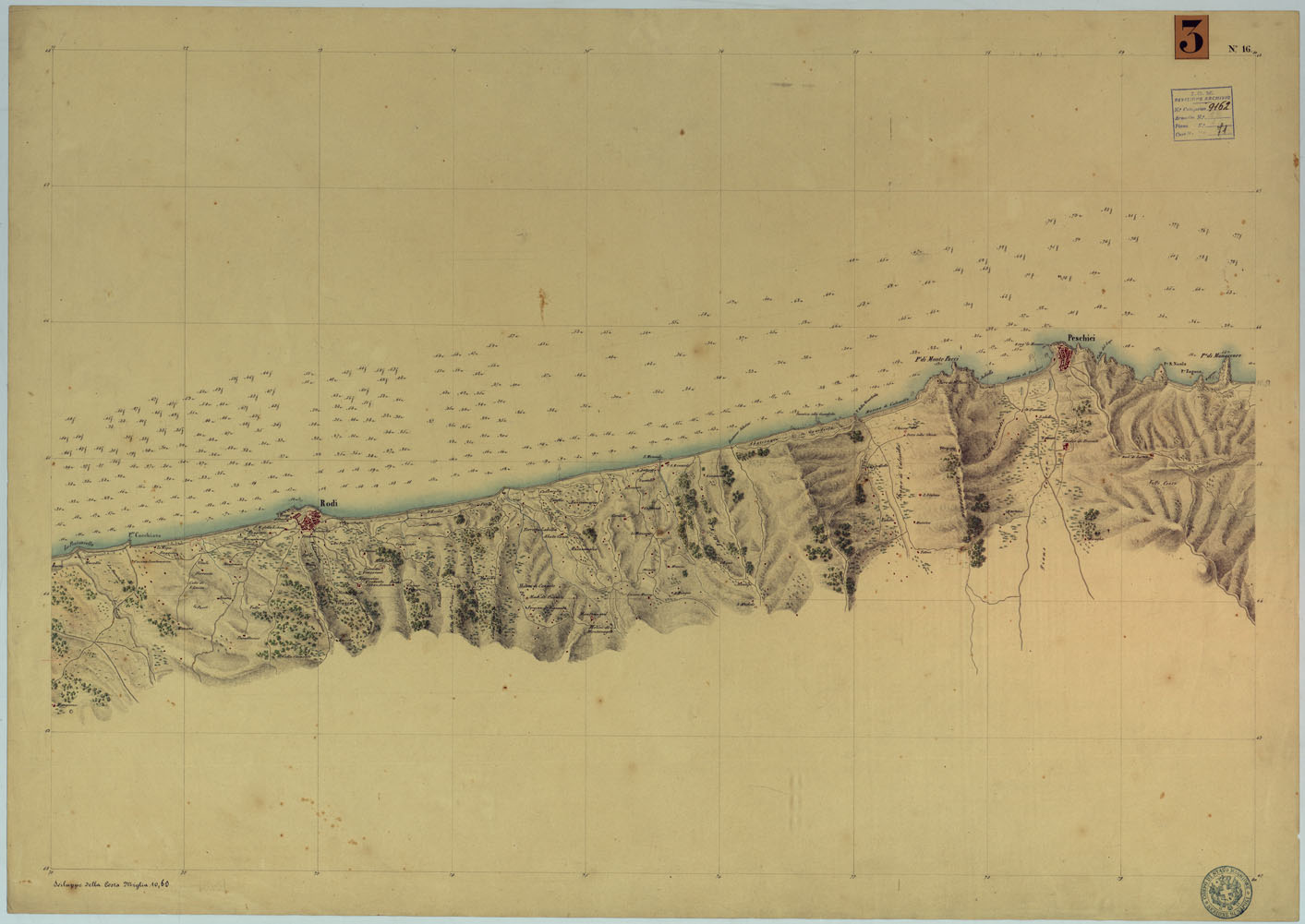 (N:9225) CARTA RILIEVI DELLE COSTE DELL'ADRIATICO DAL FIUME TRONTO A GAGLIANO DEL CAPO DI S.TA MARIA DI LEUCA - FOGLIO 16 (CA005980) Carte e stampe antiche: riproduzione a colori su carta (formato A1)